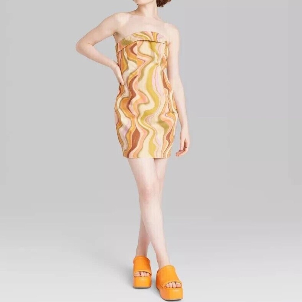 Wild Fable Wave/Swirl-Print Strapless Bodycon Tube Mini Dress